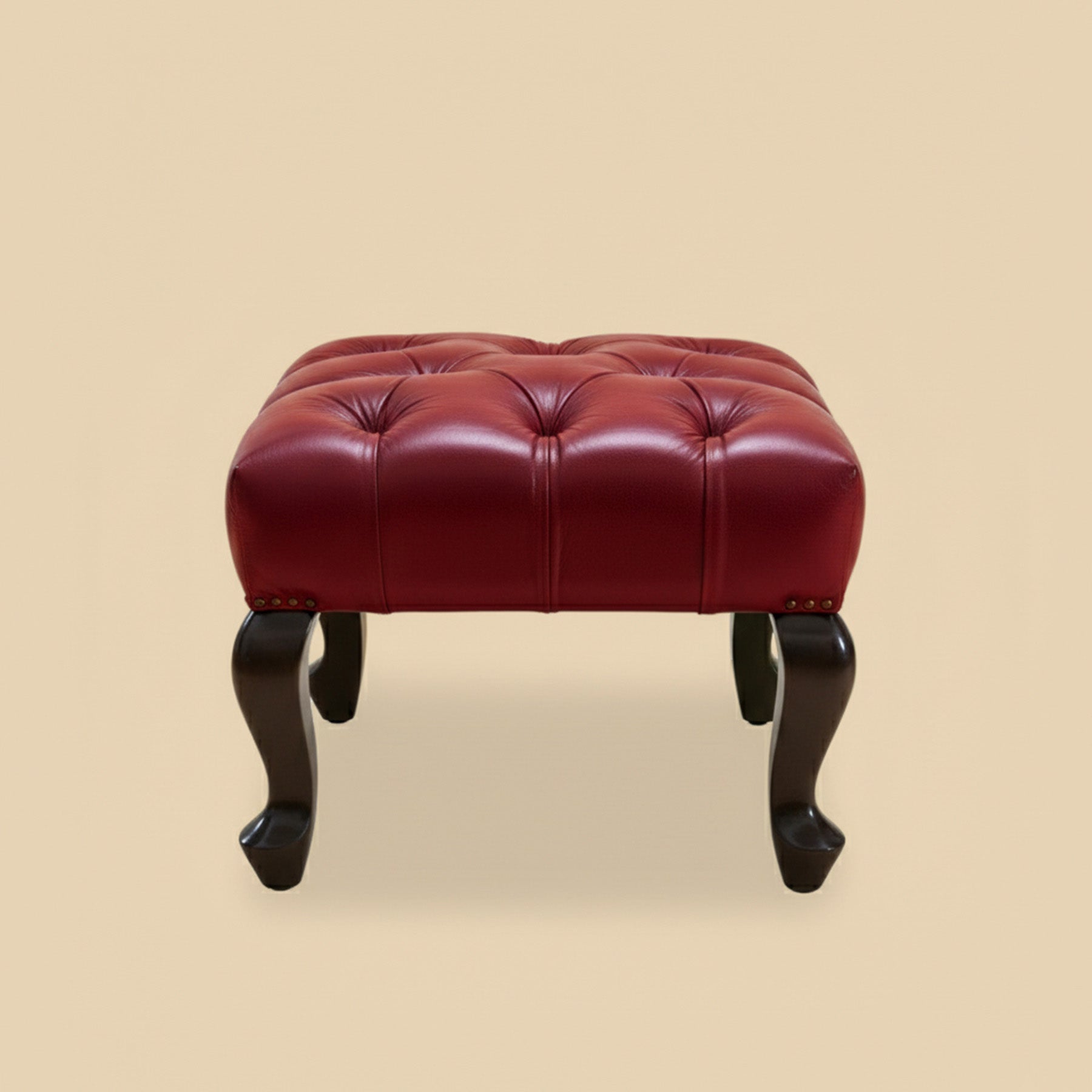 Genuine Leather Chesterfield Foot Stool Red