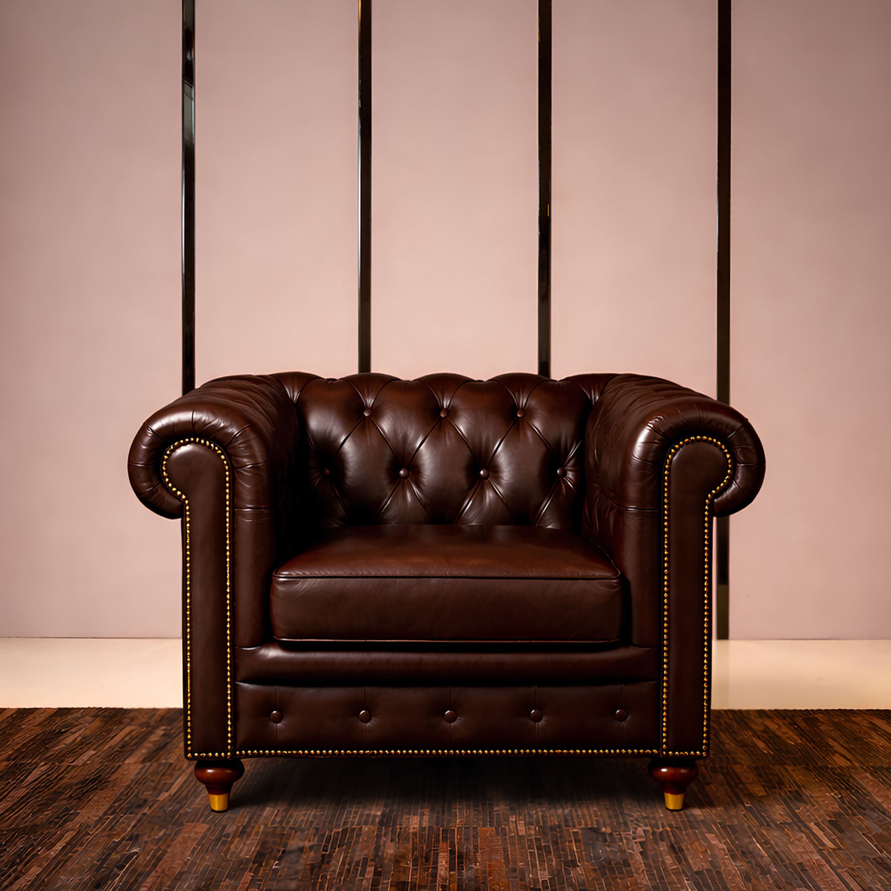 Chesterfield Genuine Leather Single Seater Sofa Brown