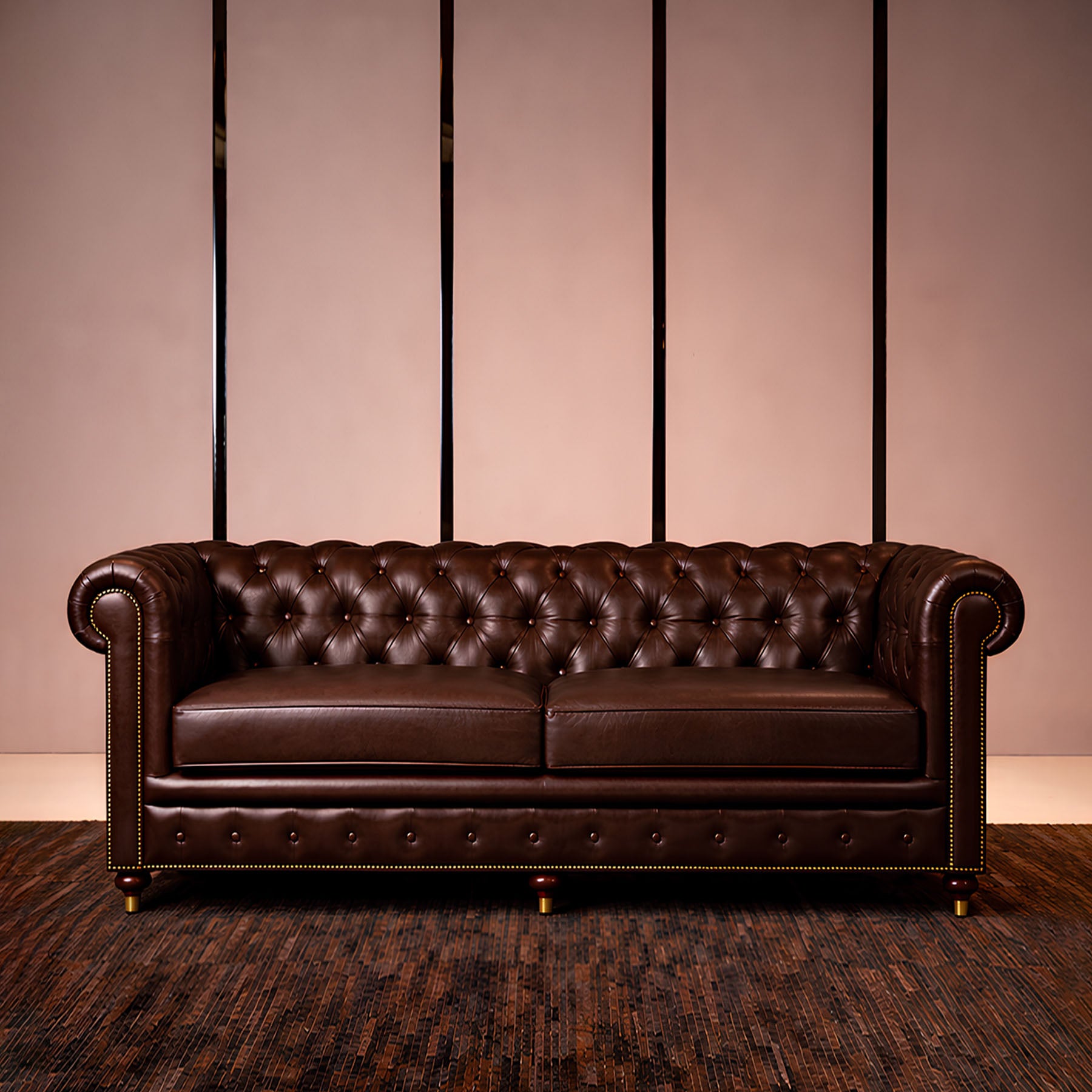 Chesterfield Genuine Leather Three Seater Sofa Brown