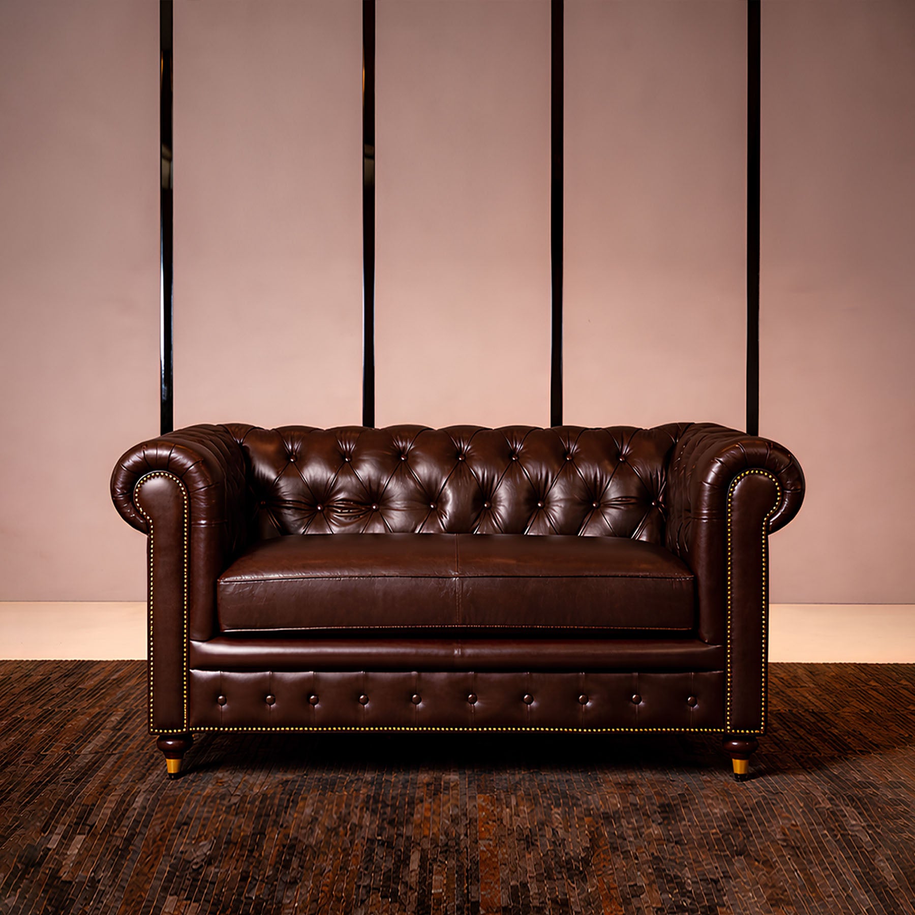 Chesterfield Genuine Leather Two Seater Sofa Brown