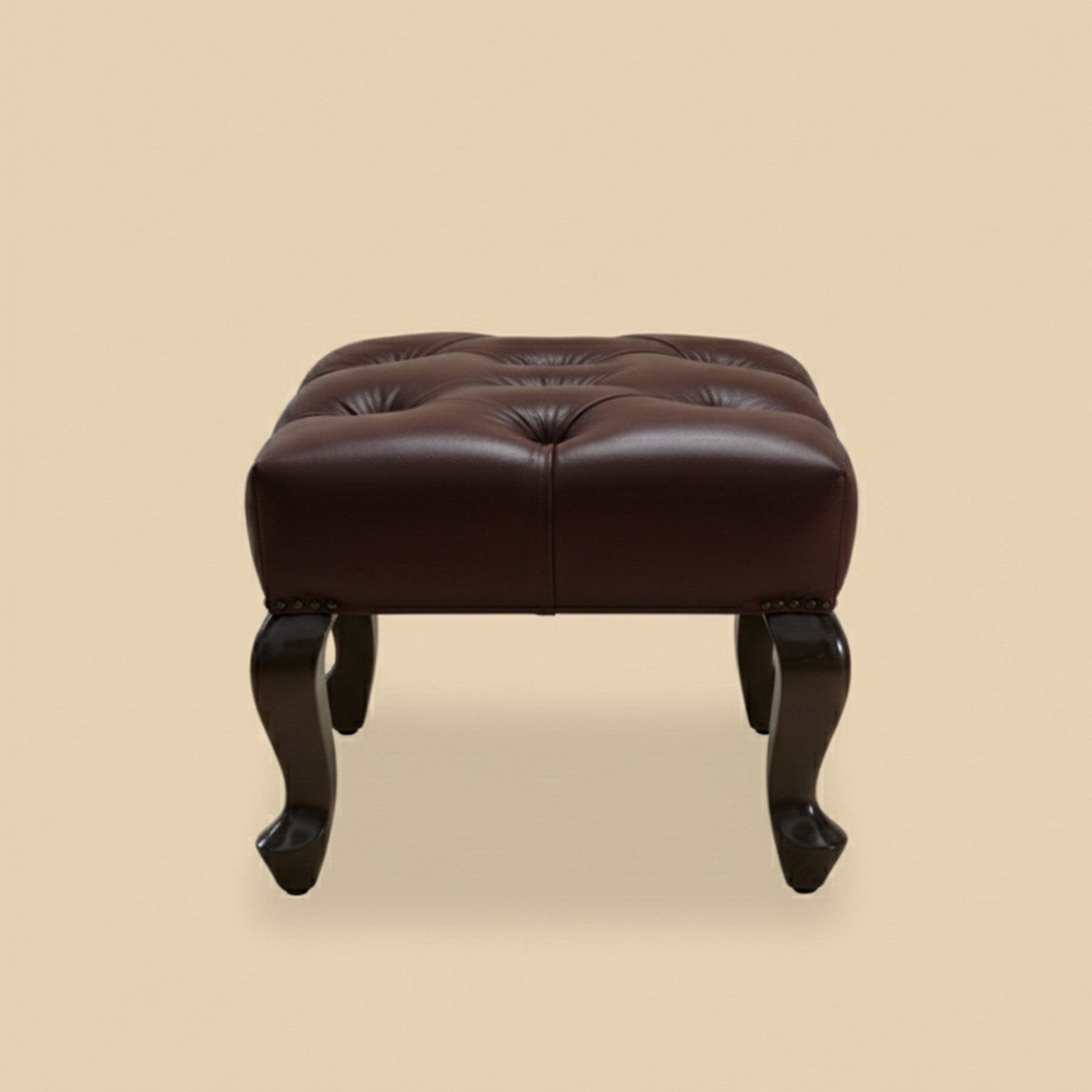 Genuine Leather Chesterfield Foot Stool Brown