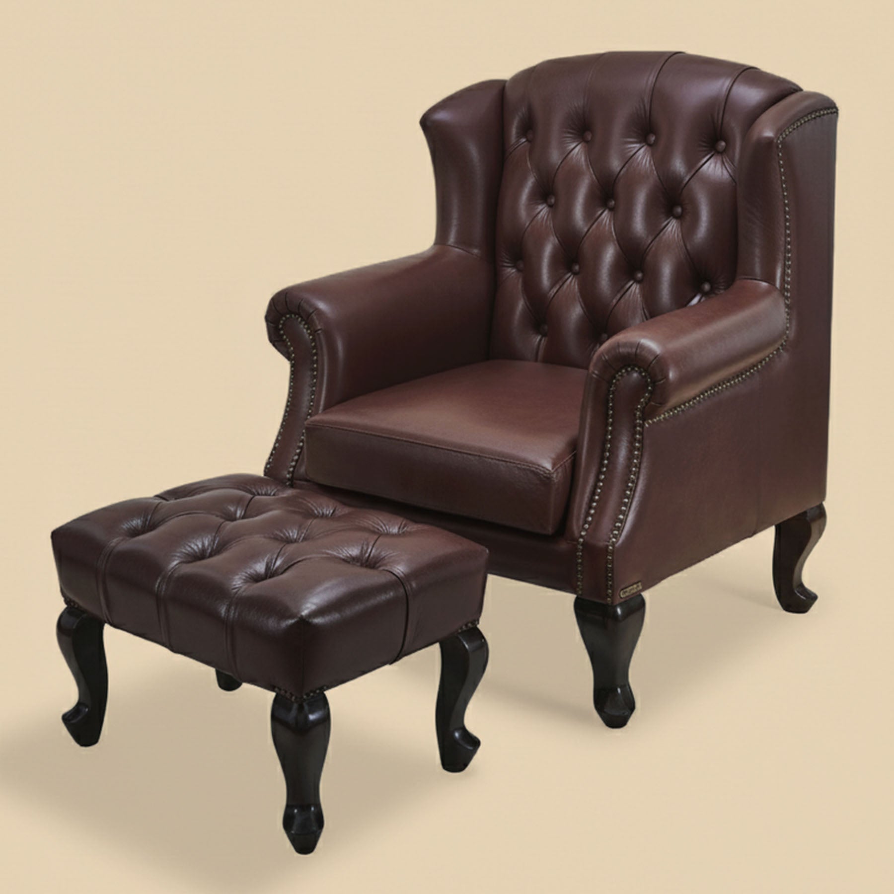 Genuine Leather Chesterfield Foot Stool Brown