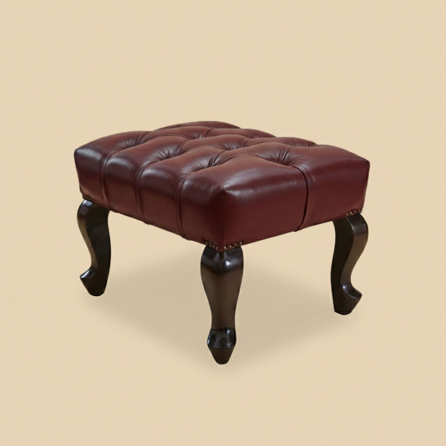 Genuine Leather Chesterfield Foot Stool Cognac