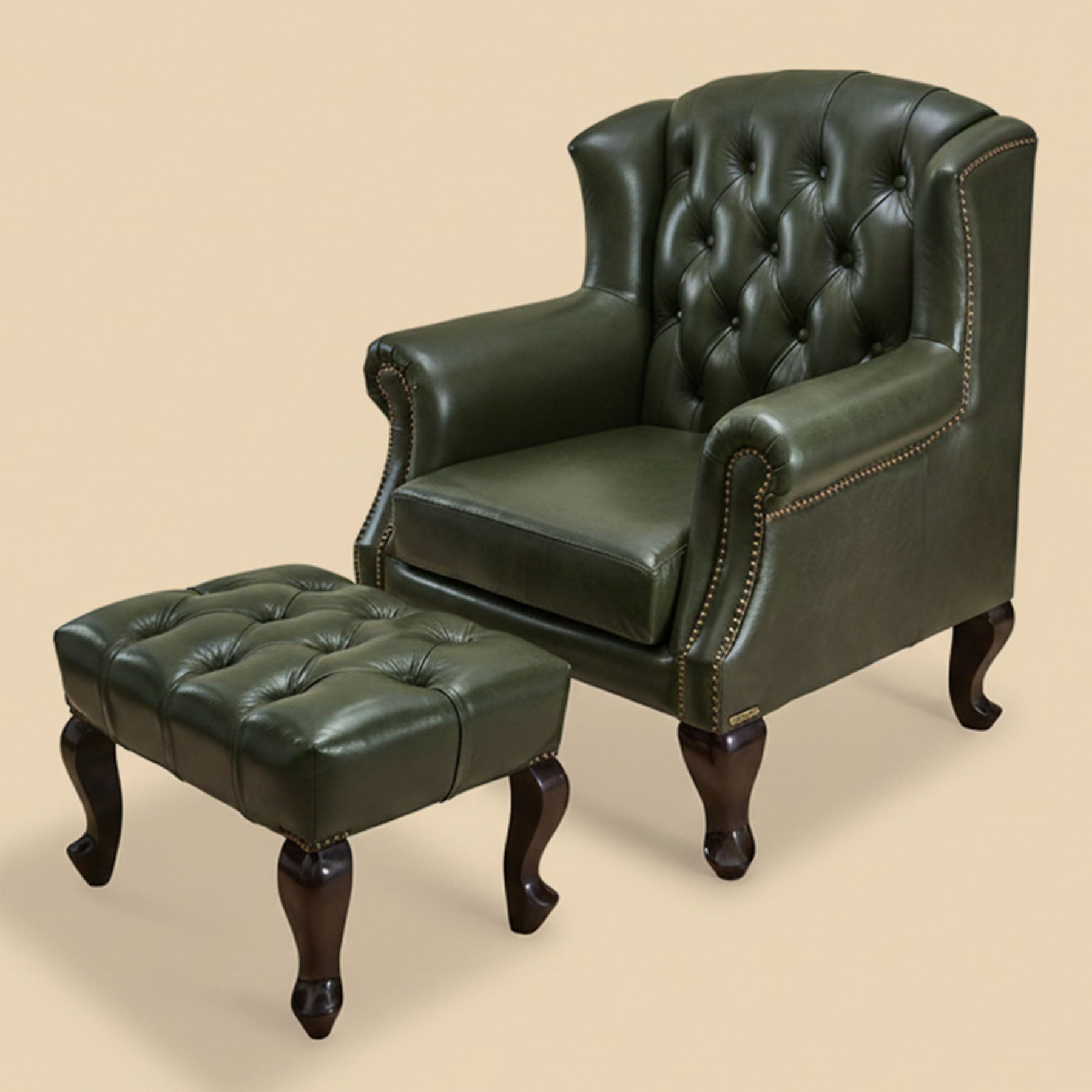 Genuine Leather Chesterfield Foot Stool Green