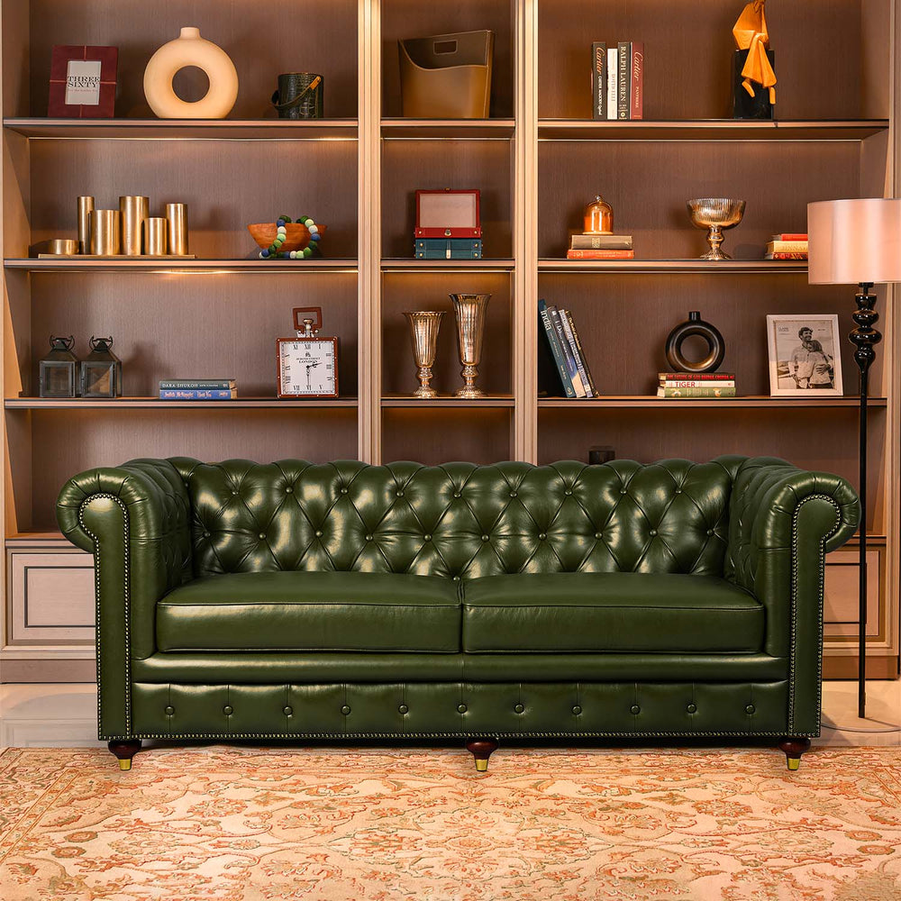 Buy Chesterfield Leather Three Seater Sofa Green Online - ThreeSixty Life
