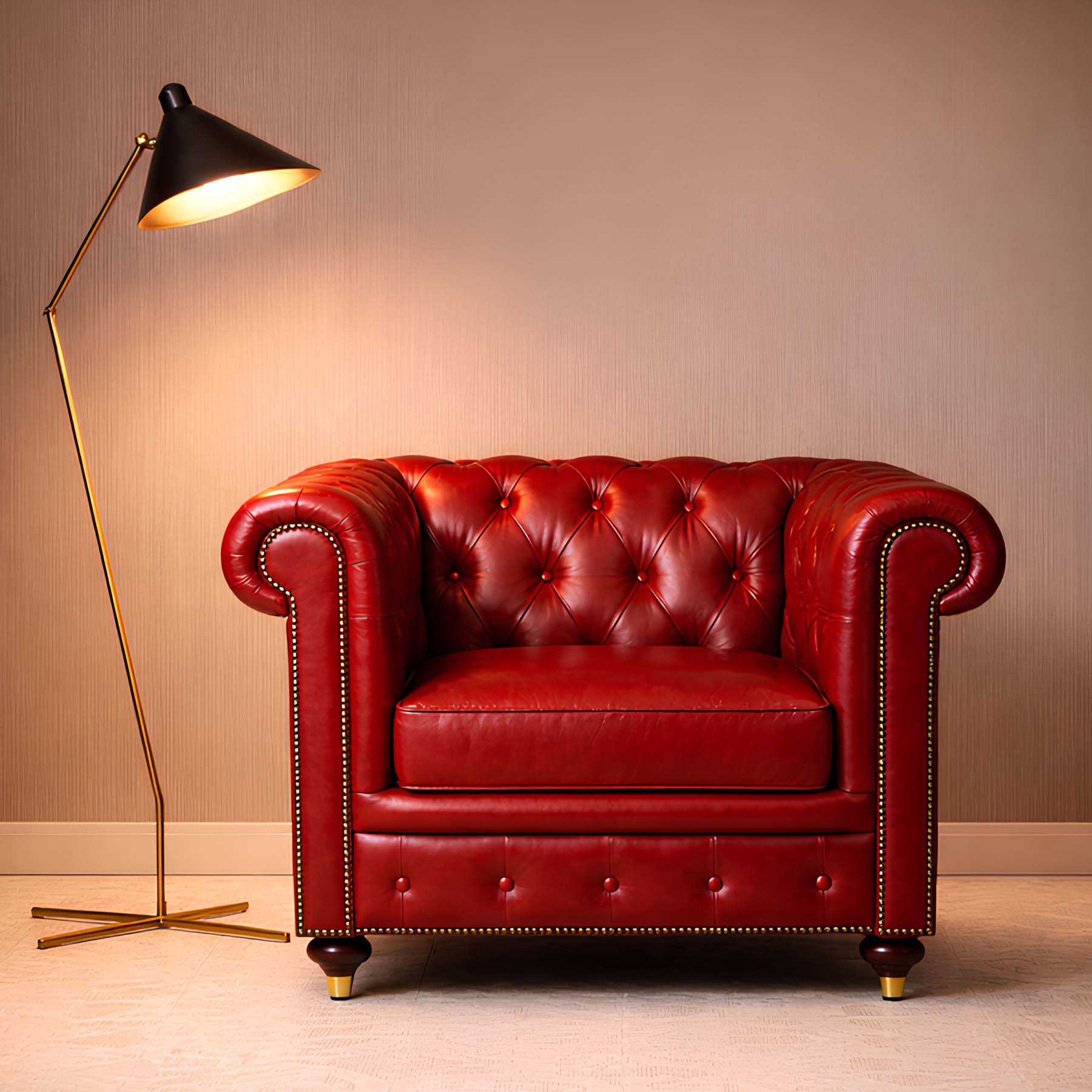 Chesterfield Genuine Leather Single Seater Sofa Red