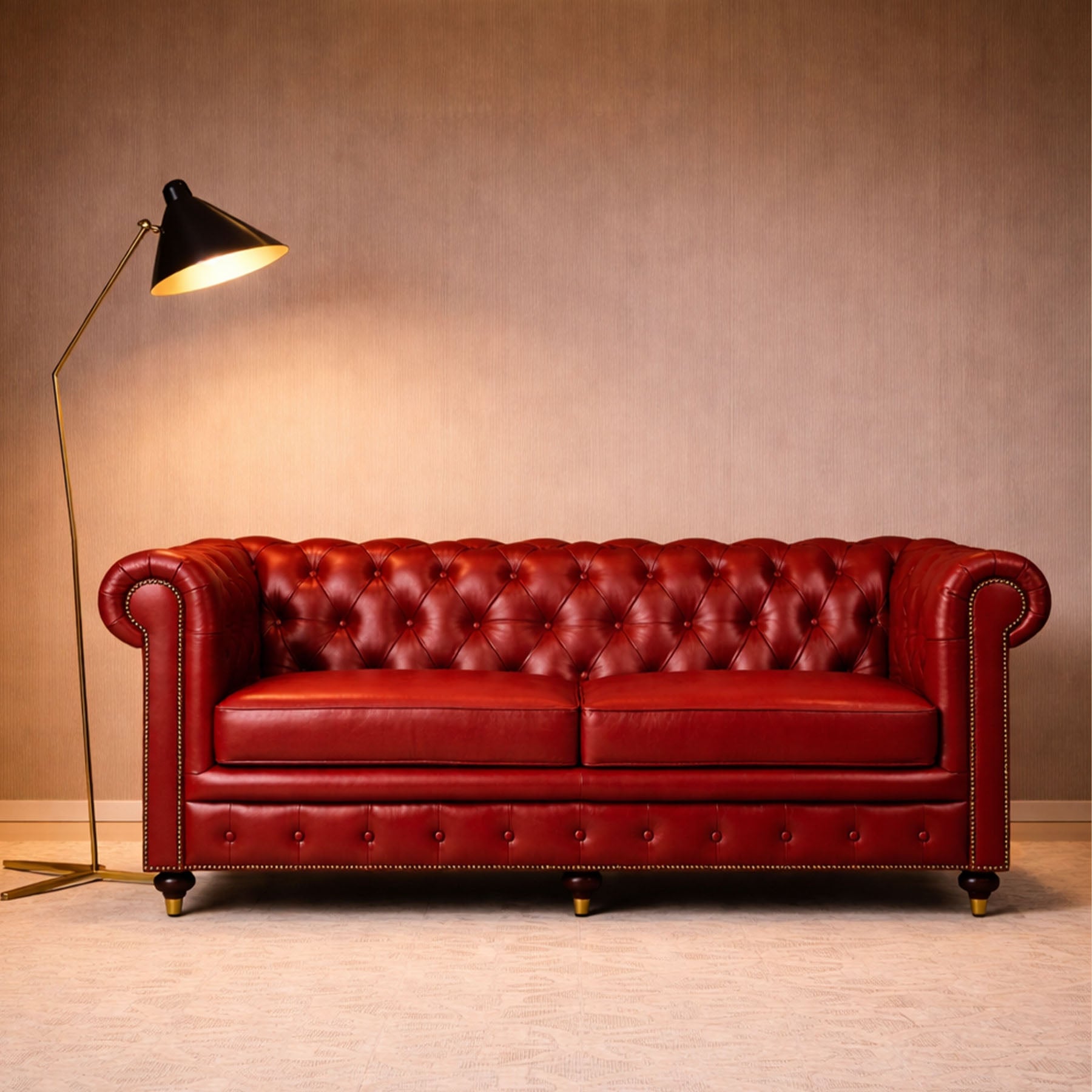 Chesterfield Genuine Leather Three Seater Sofa Red
