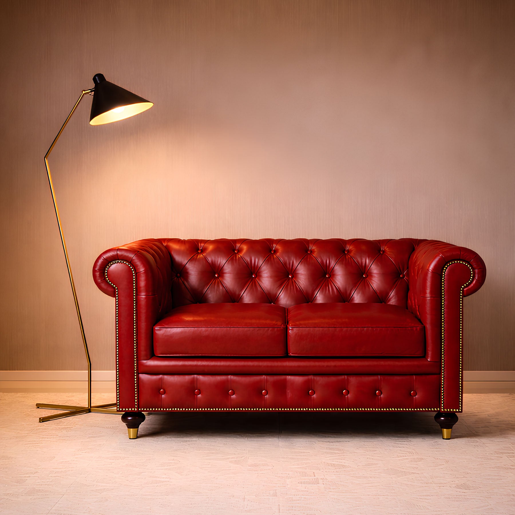 Chesterfield Genuine Leather Two Seater Sofa Red