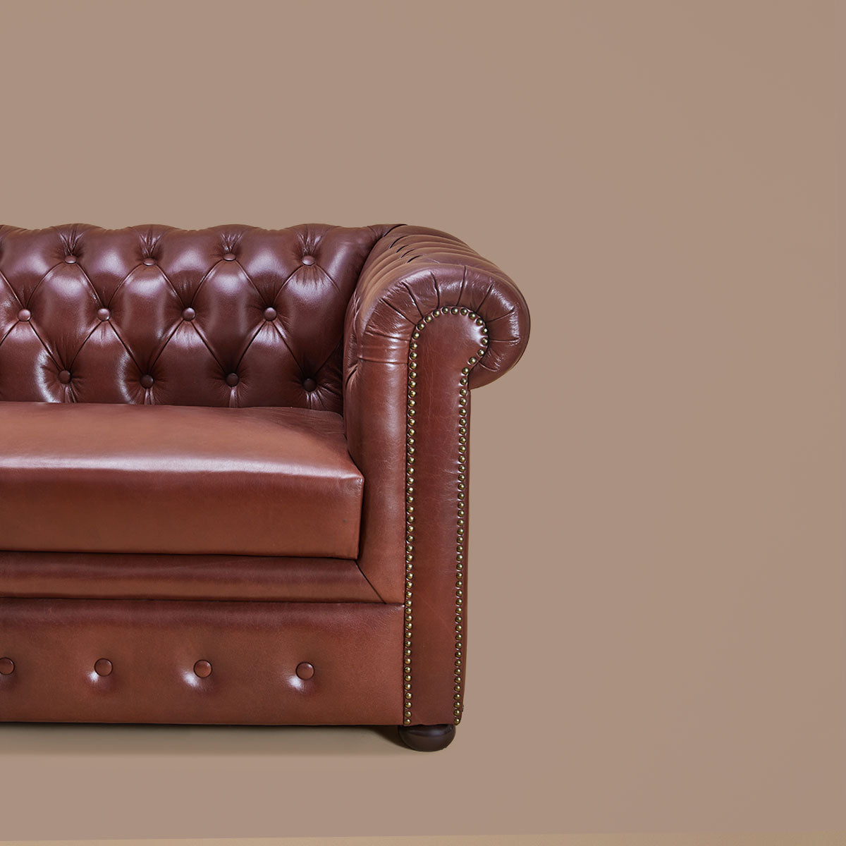 Genuine Leather Chesterfield Two Seater Sofa Brown - Three Sixty Life