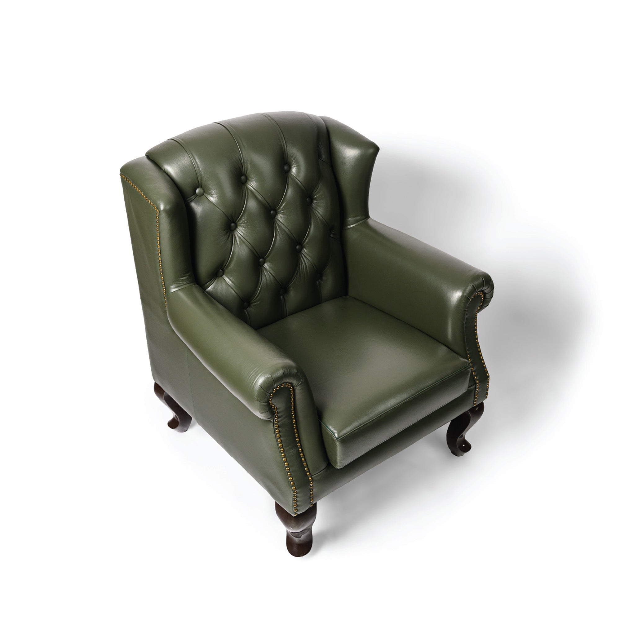 Genuine Leather Chesterfield Wing Chair Green