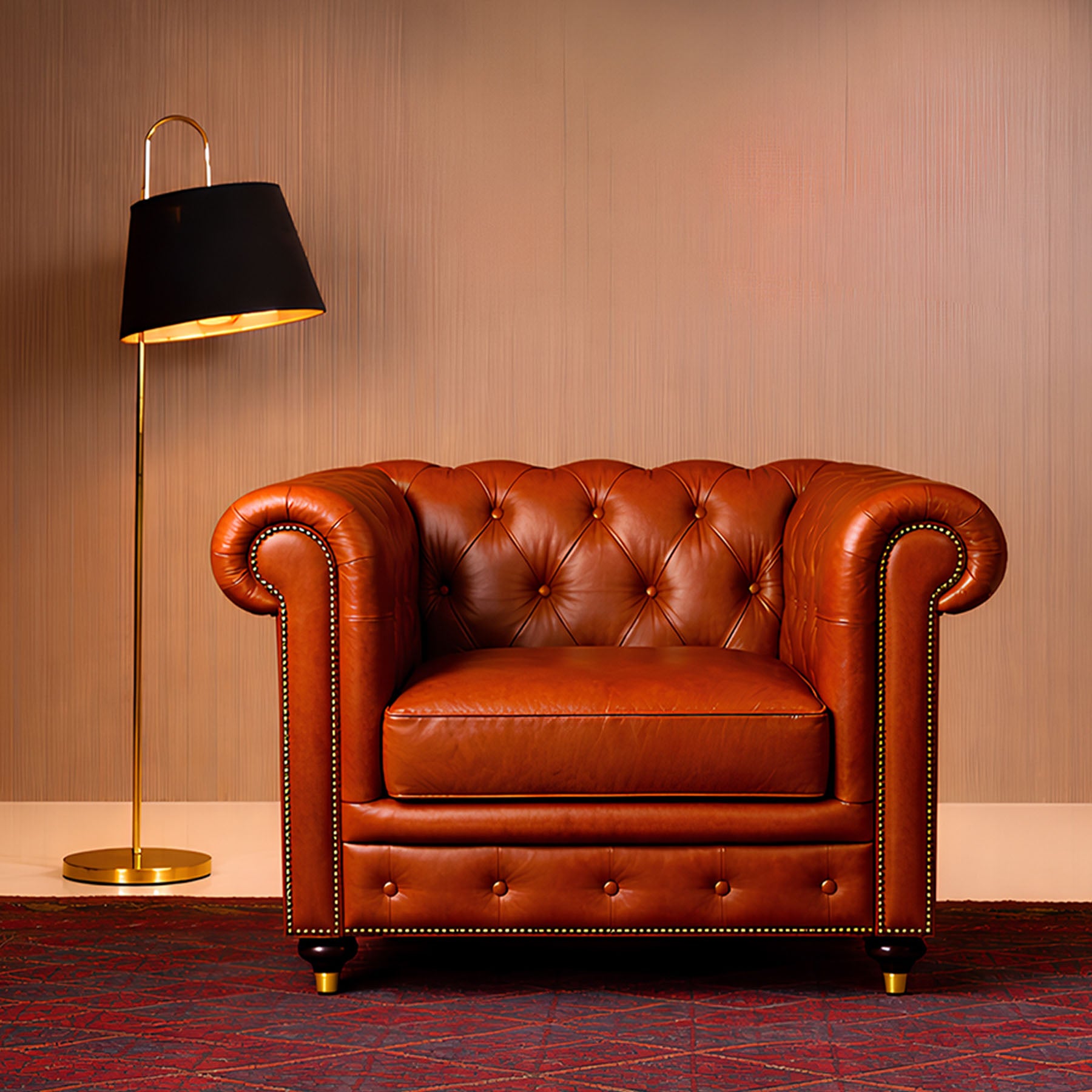 Chesterfield Genuine Leather Single Seater Sofa Cognac