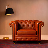 Chesterfield Genuine Leather Single Seater Sofa Cognac