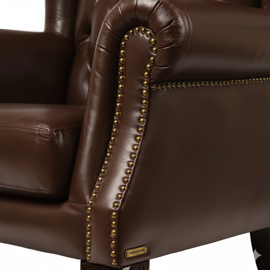 Genuine Leather Chesterfield Wing Chair Brown