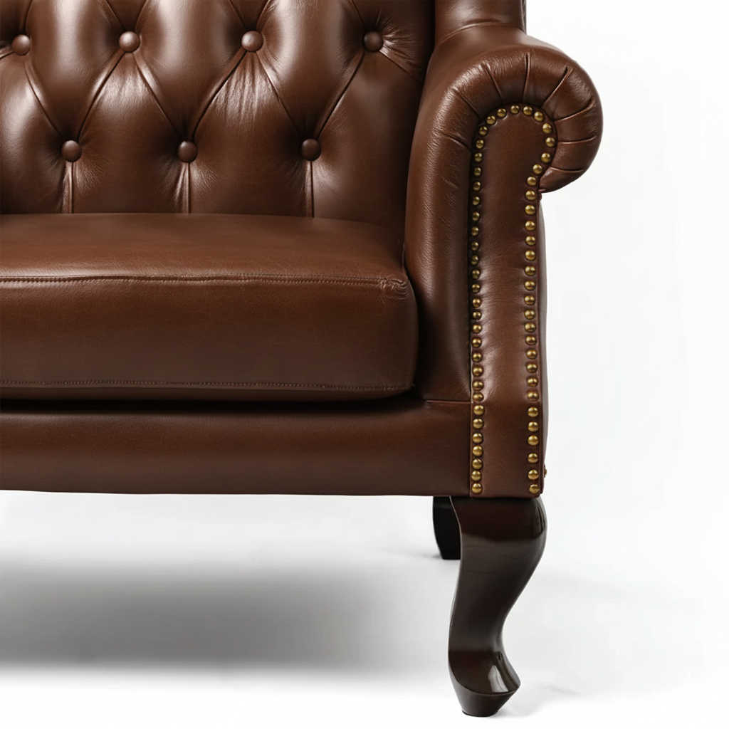 Genuine Leather Chesterfield Wing Chair Brown