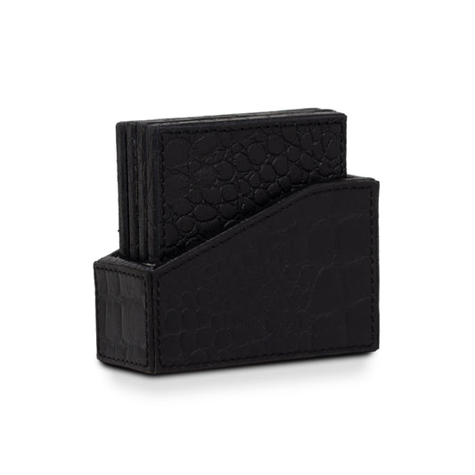 Coaster Set of 4 In Genuine Croco Leather Black