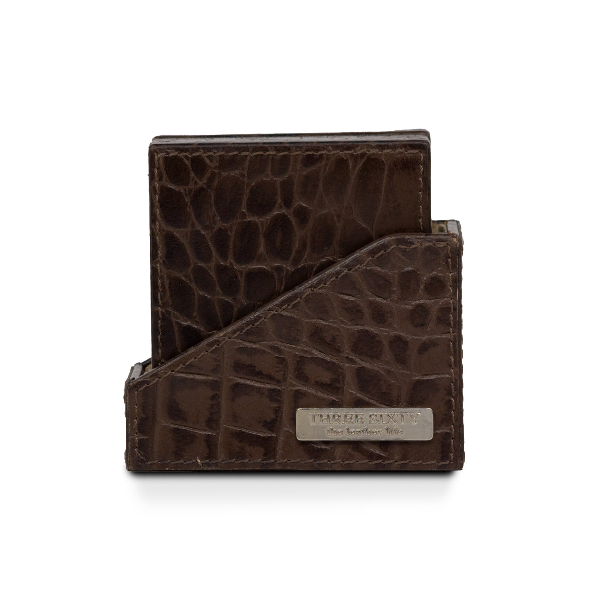Eden Coaster Set of 4 In Genuine Croco Leather Brown