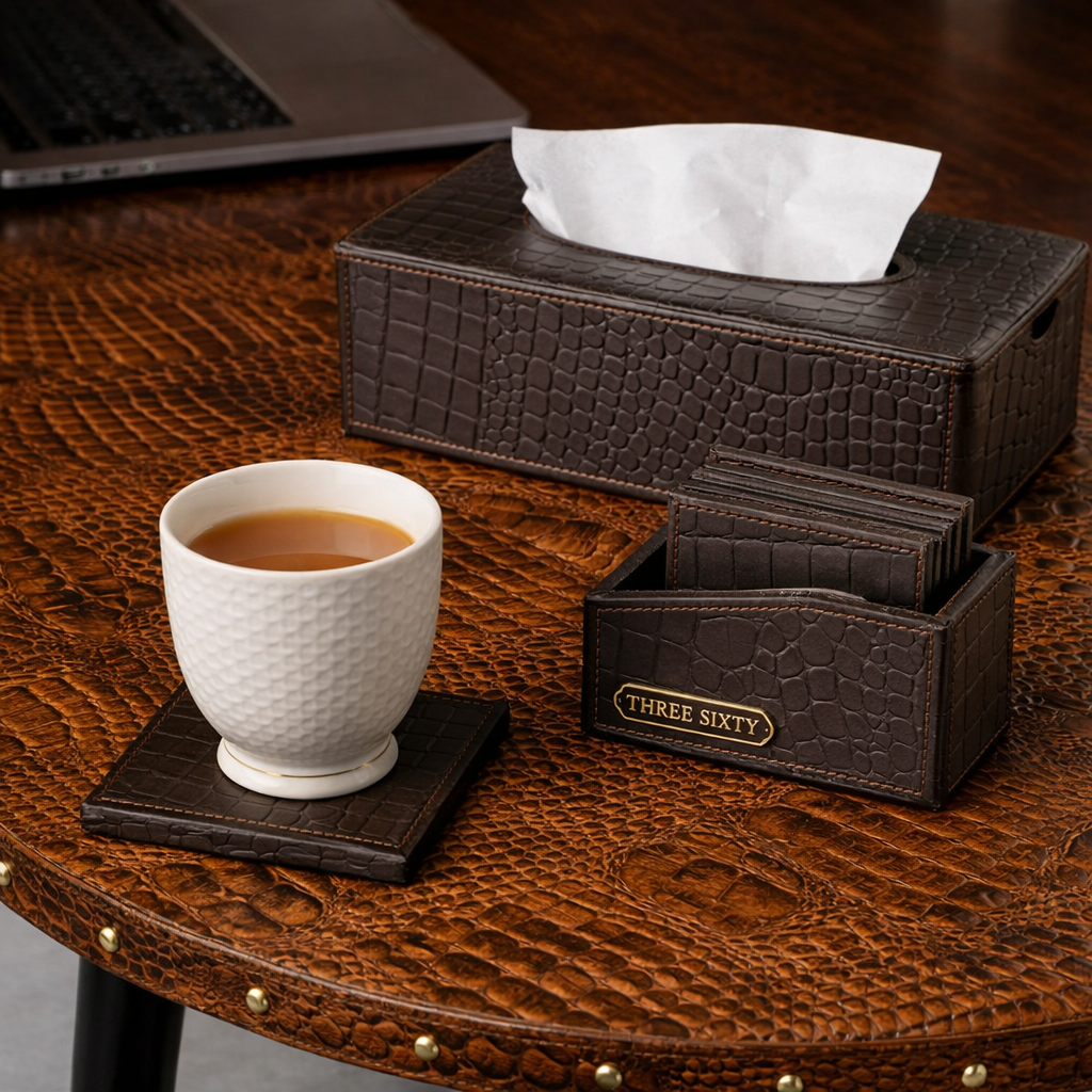 Eden Tissue Box & Coaster Set Brown