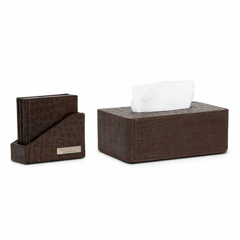 Eden Tissue Box & Coaster Set Brown
