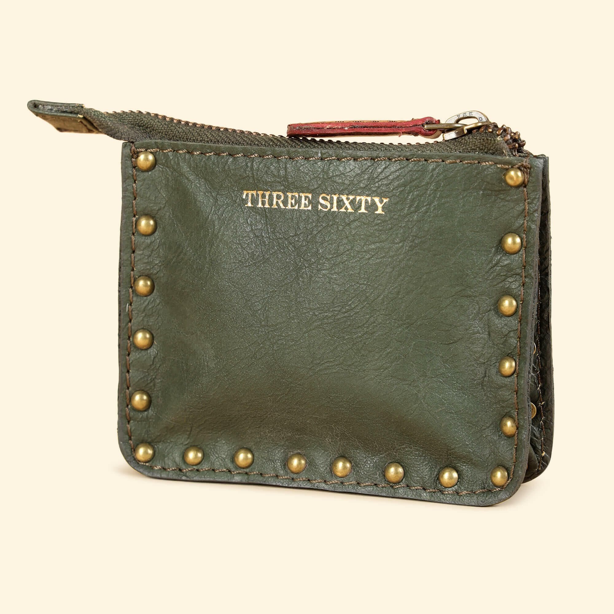Ines Small Utility Pouch - Genuine Waxy Leather Olive Green