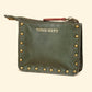 Ines Small Utility Pouch - Genuine Waxy Leather Olive Green