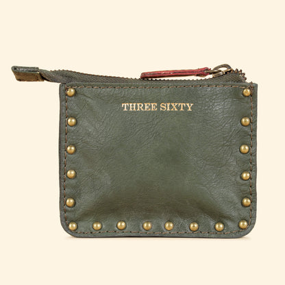 Ines Small Utility Pouch - Genuine Waxy Leather Olive Green
