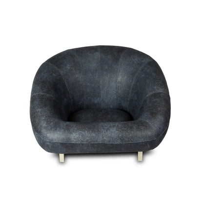 Contemporary Vegan Leather Low Seating Cushioned Chair In Blue Colour