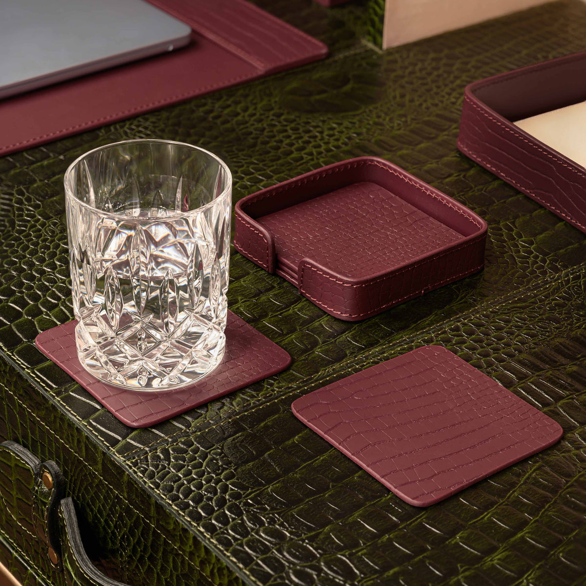 Sterling Croco Coasters Square Bordeaux