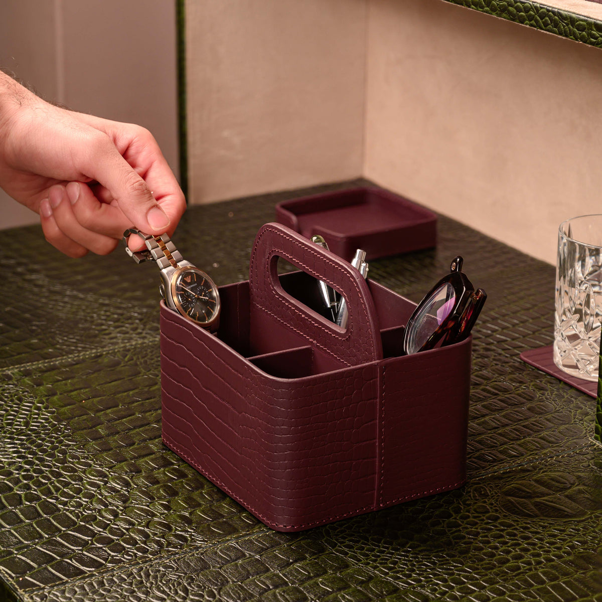 Sterling Croco Carry All Caddy Bordeaux