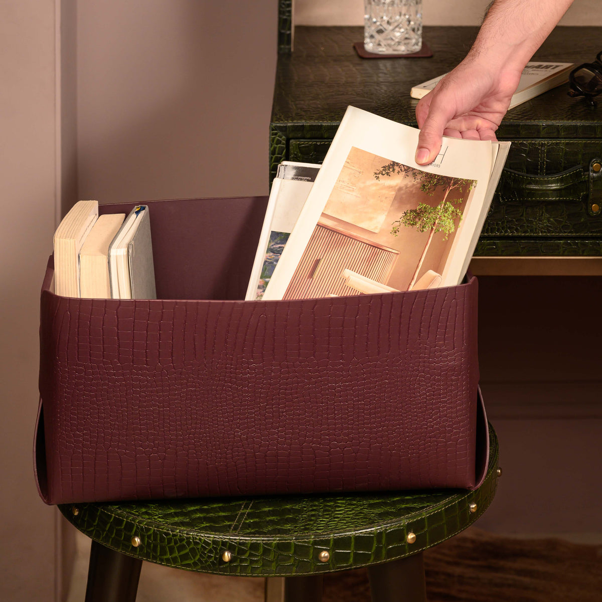 Sterling Croco Multipurpose Basket Bordeaux