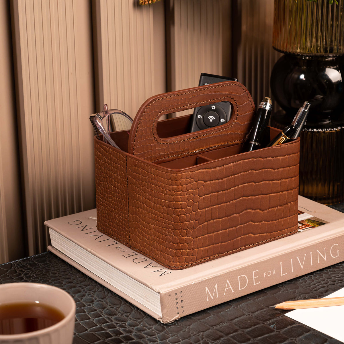 Sterling Croco Carry All Caddy Antique Brown
