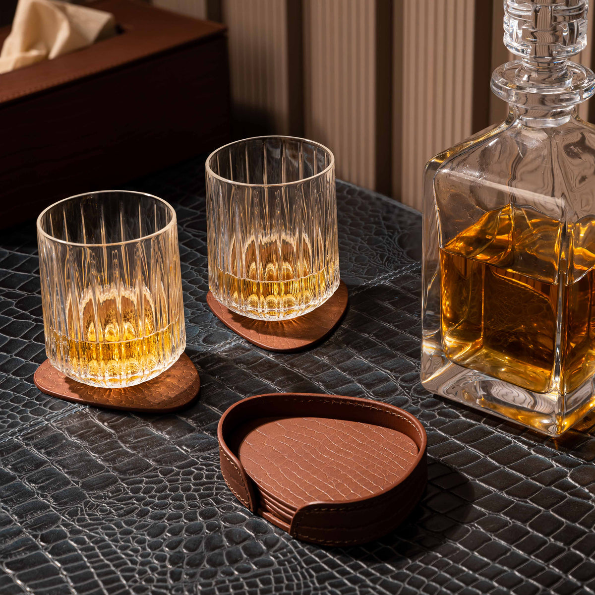 Sterling Croco Coasters Set Abstract Shape Antique Brown