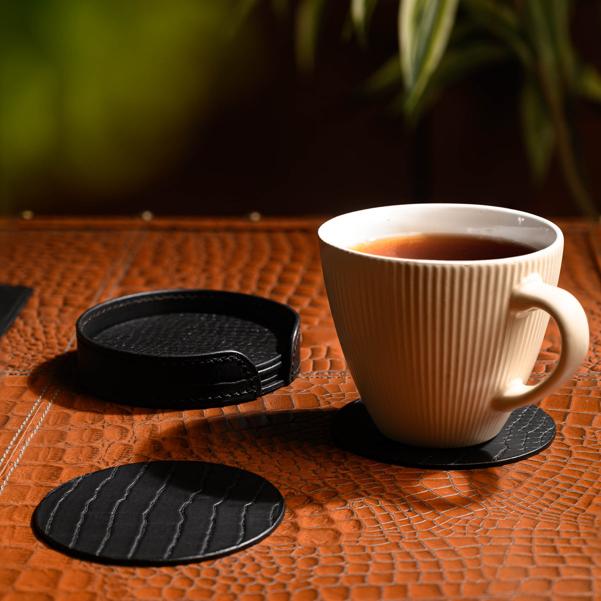 Sterling Croco Coasters Round Black