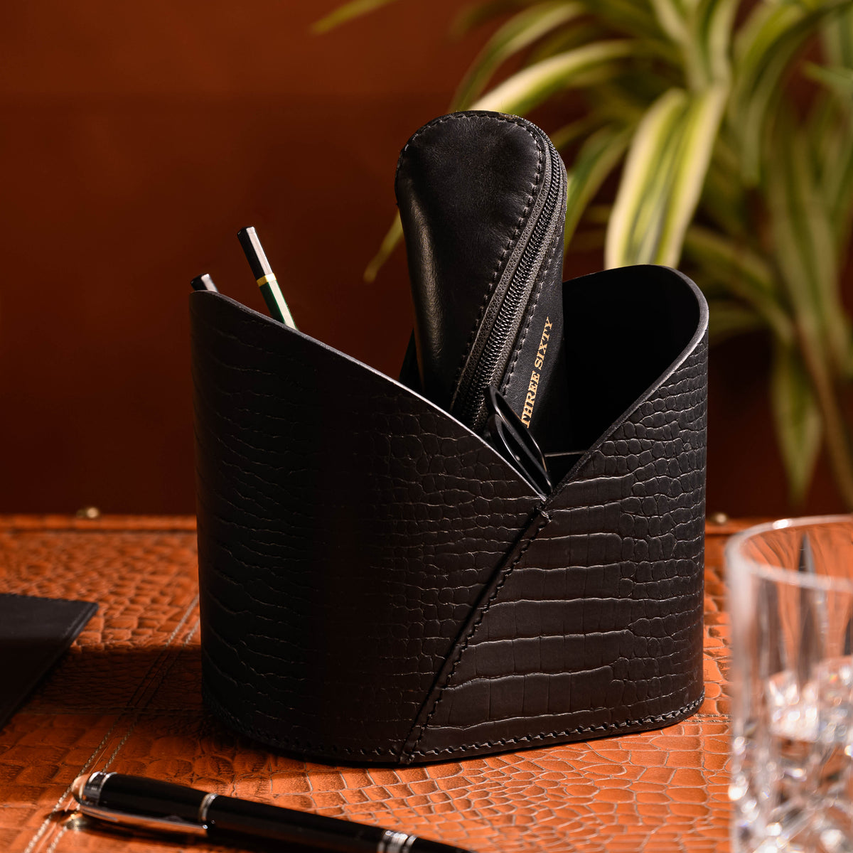 Sterling Croco Multipurpose Desk Caddy Black