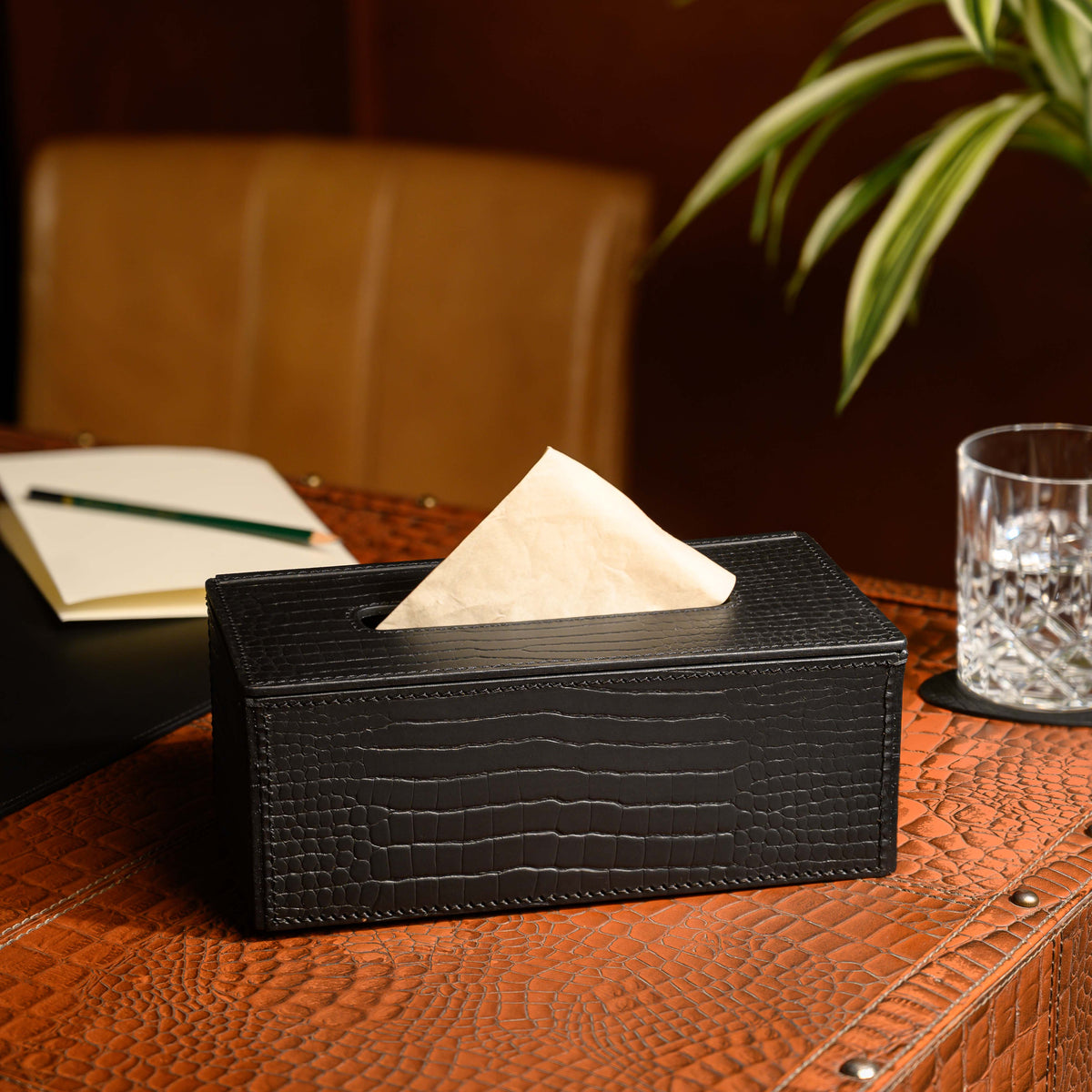 Sterling Croco Tissue Box Holder Black