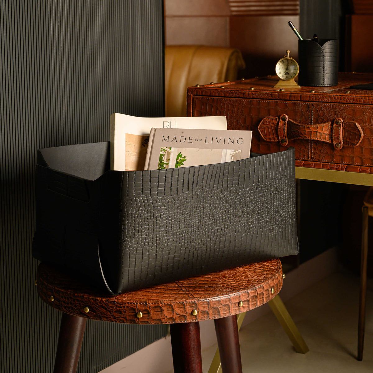 Sterling Croco Multipurpose Basket Black