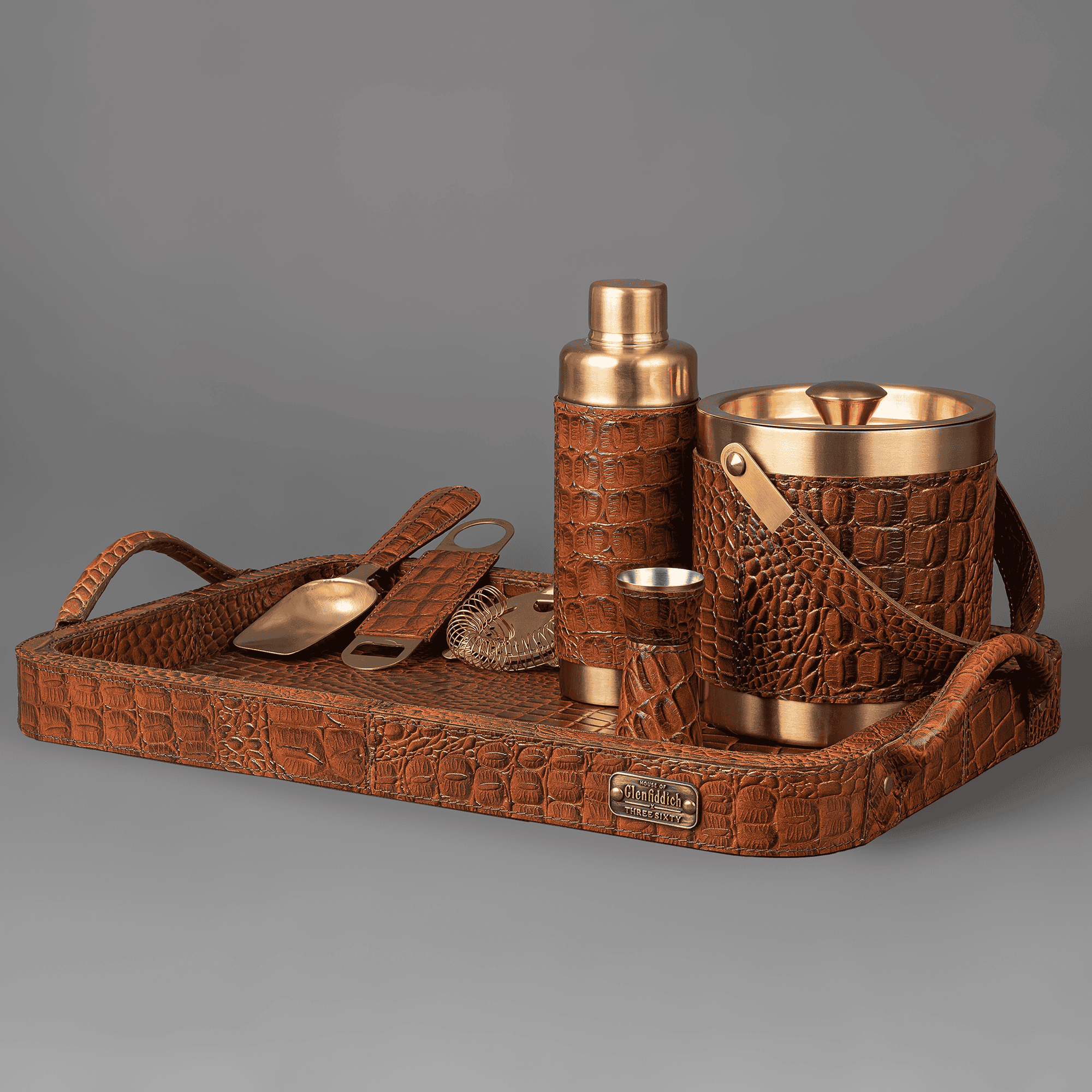 Debonair Bar Tray & Cocktail Set Tan