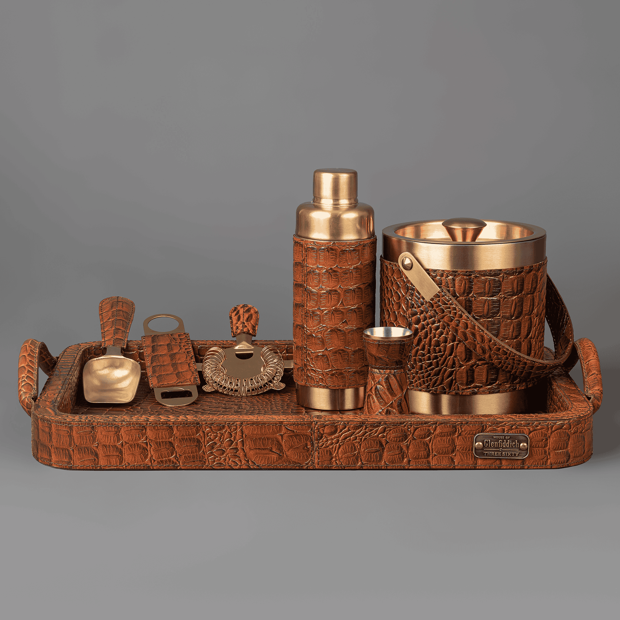Debonair Bar Tray & Cocktail Set Tan