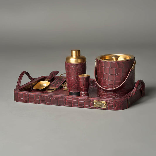 Debonair Bar Tray & Cocktail Set Burgundy