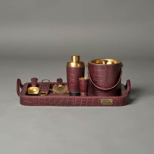 Debonair Bar Tray & Cocktail Set Burgundy