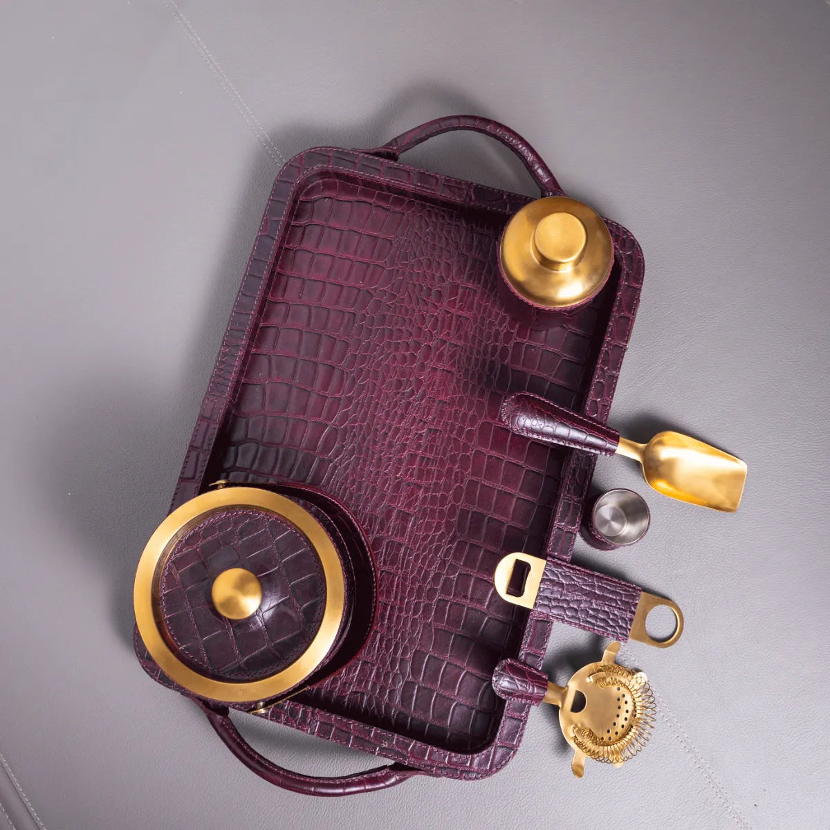 Debonair Bar Tray & Cocktail Set Burgundy