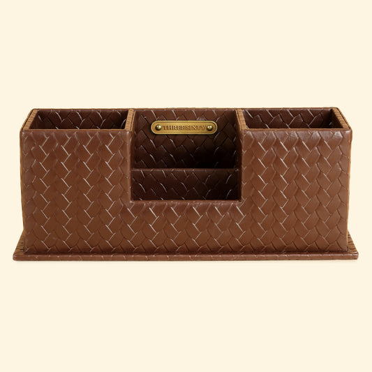 Desk Caddy Brown | Faux Leather Desk Organizers