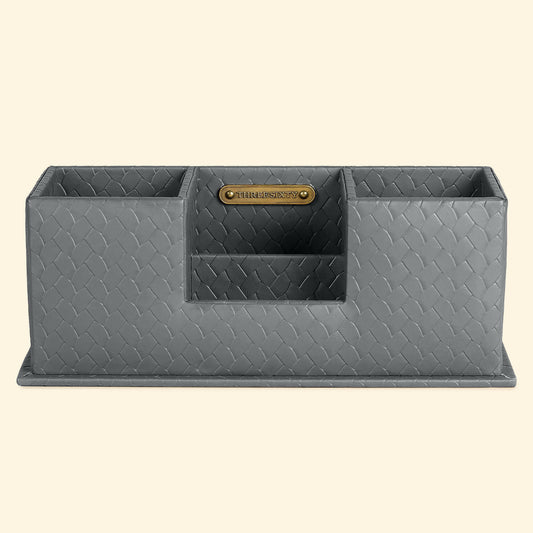 Desk Caddy Grey | Faux Leather Desk Organizers