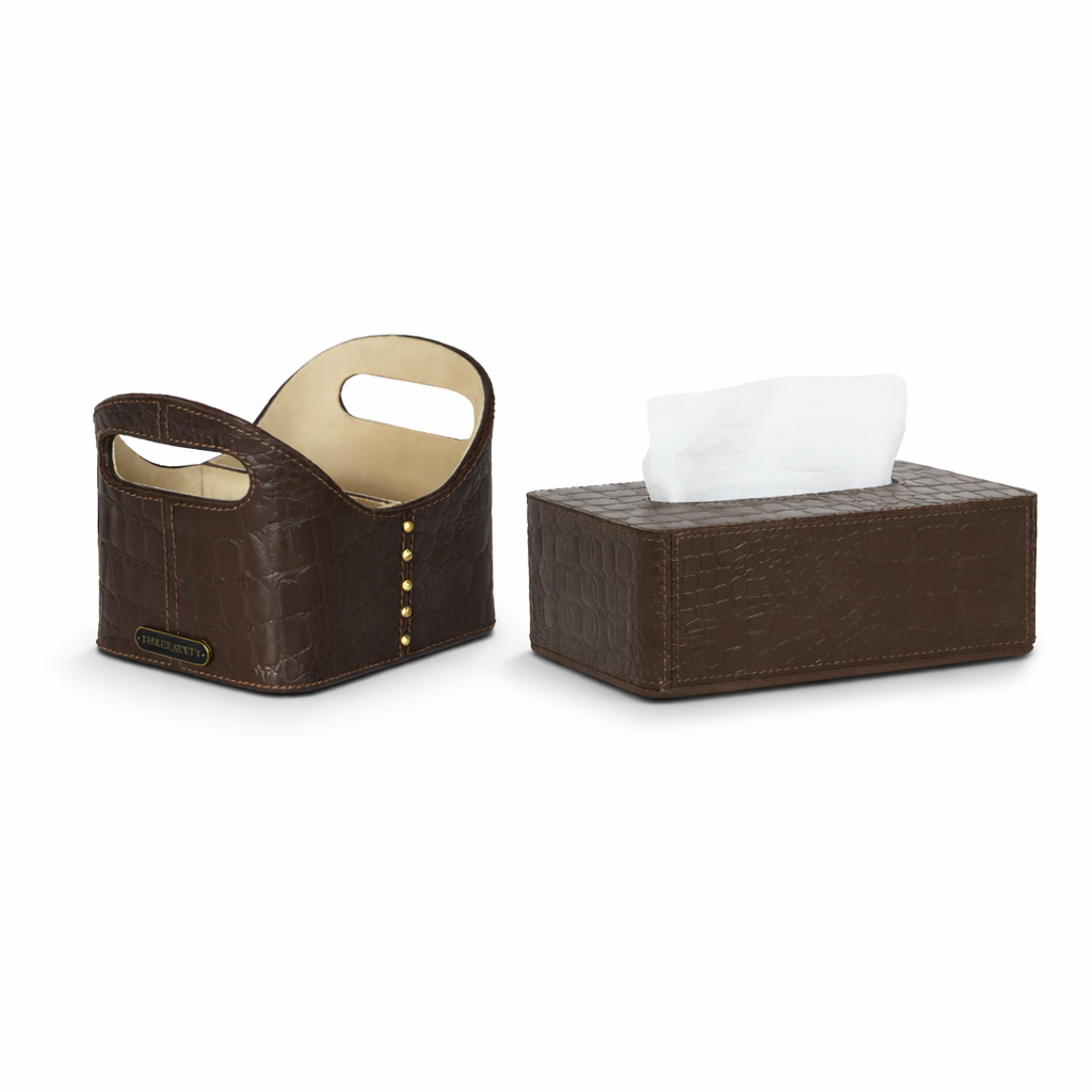Eden Desk Organiser & Tissue Box Set Brown