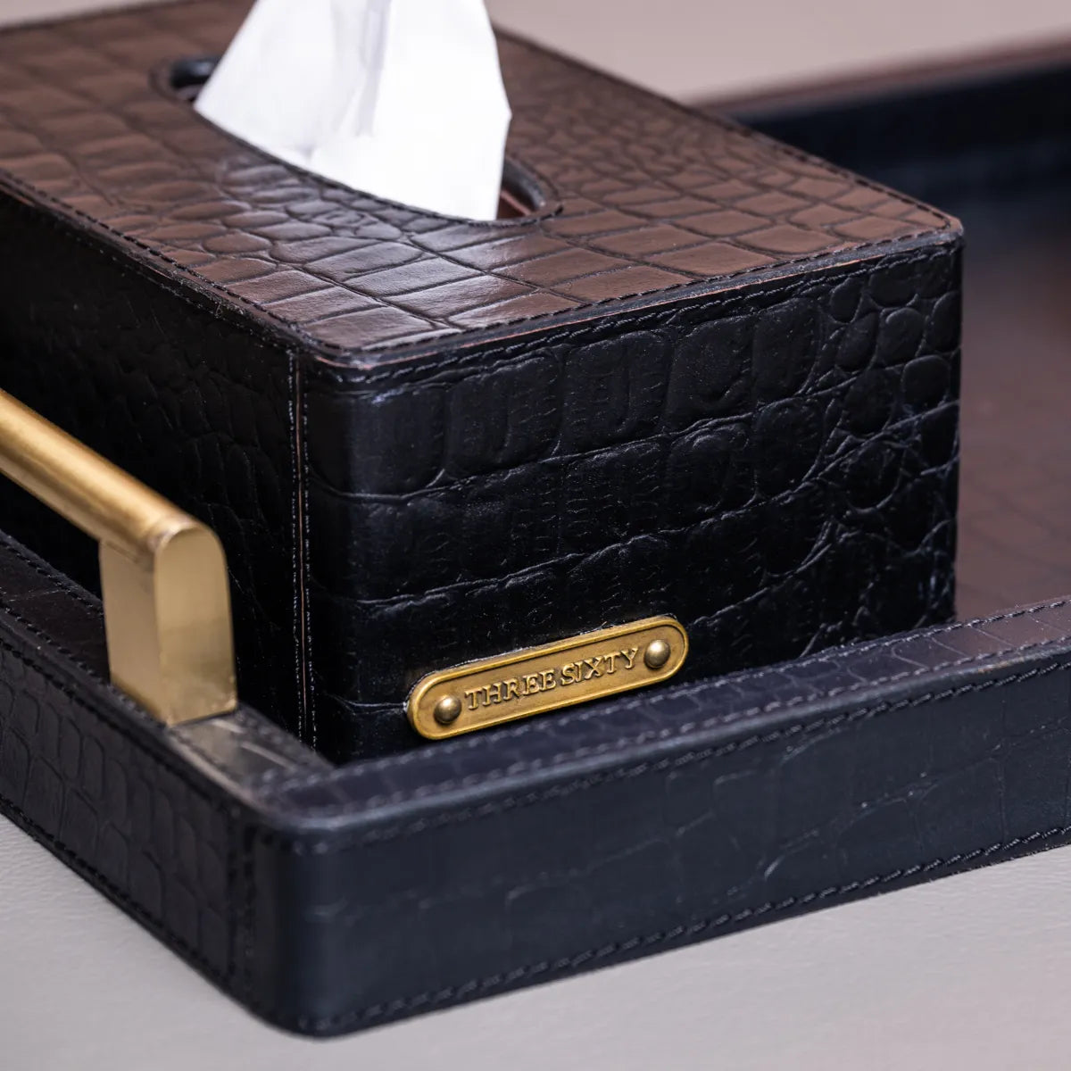 Eden Tray Set with Tissue Box & Coasters Black