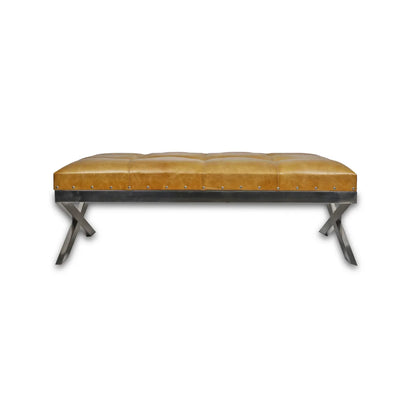 Genuine Leather Centre Table With Cushioned Top In Mustard Colour