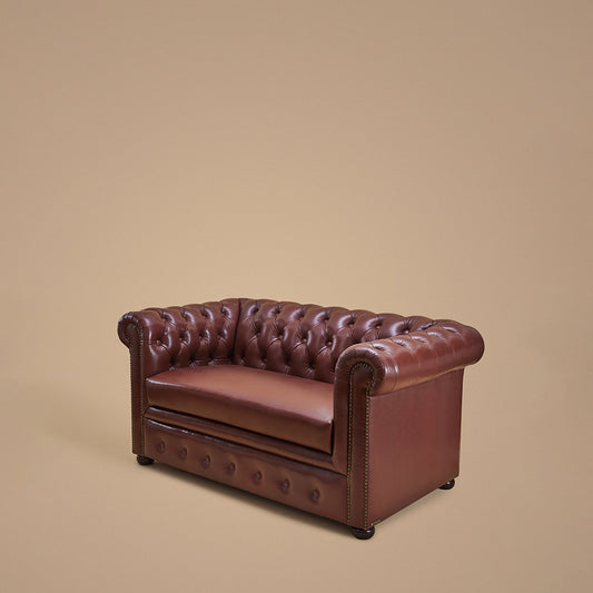 Genuine Leather Chesterfield Two Seater Sofa- Brown