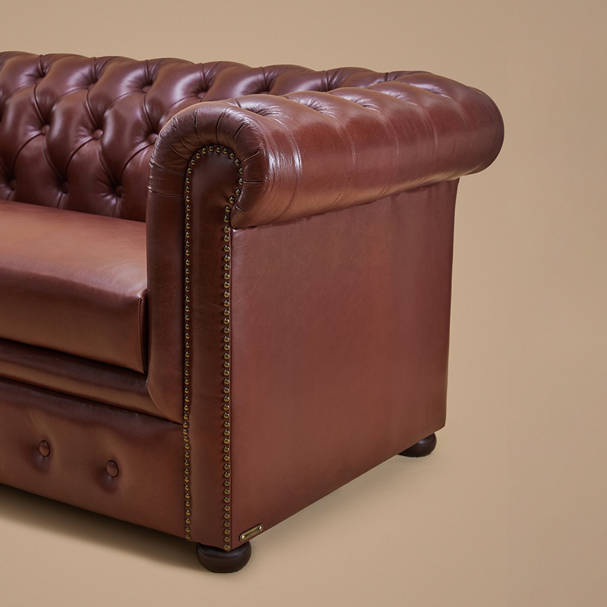 Genuine Leather Chesterfield Two Seater Sofa- Brown