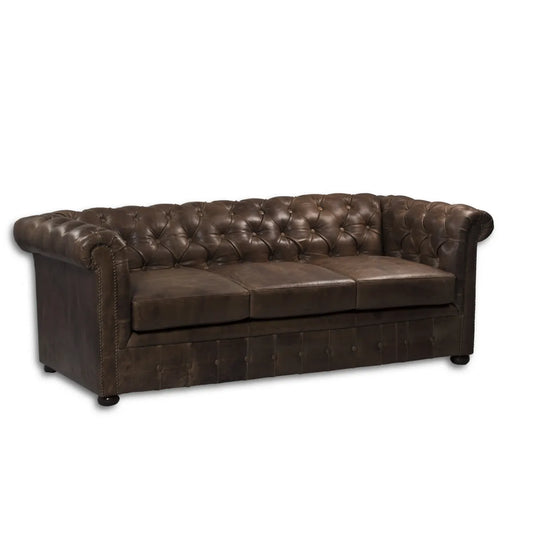 Genuine Leather Chesterfield Three Seater Sofa In Brown Colour