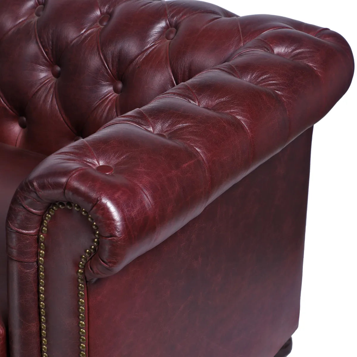 Genuine Leather Chesterfield Two Seater Sofa- Burgundy