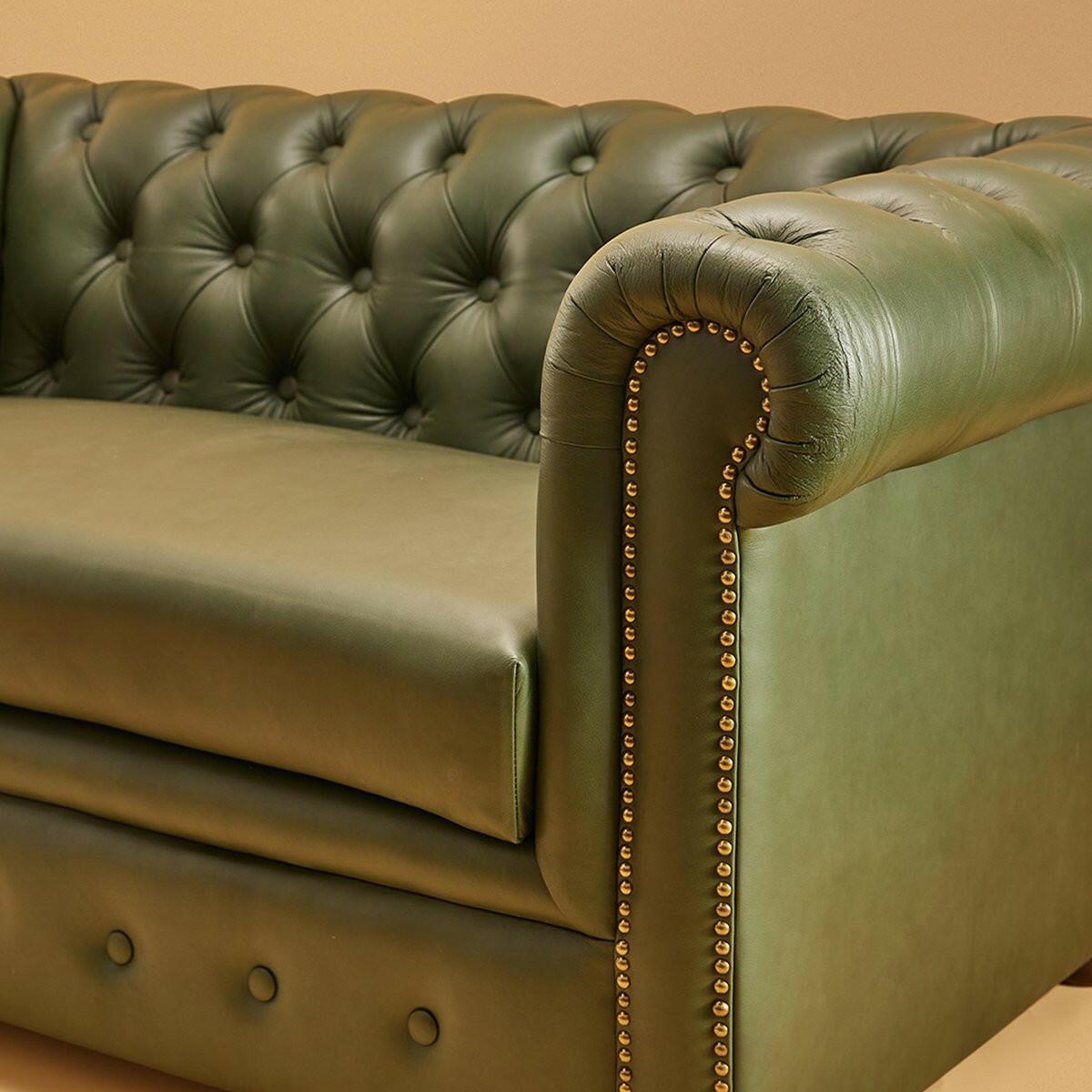 Genuine Leather Chesterfield Two Seater Sofa - Olive Green